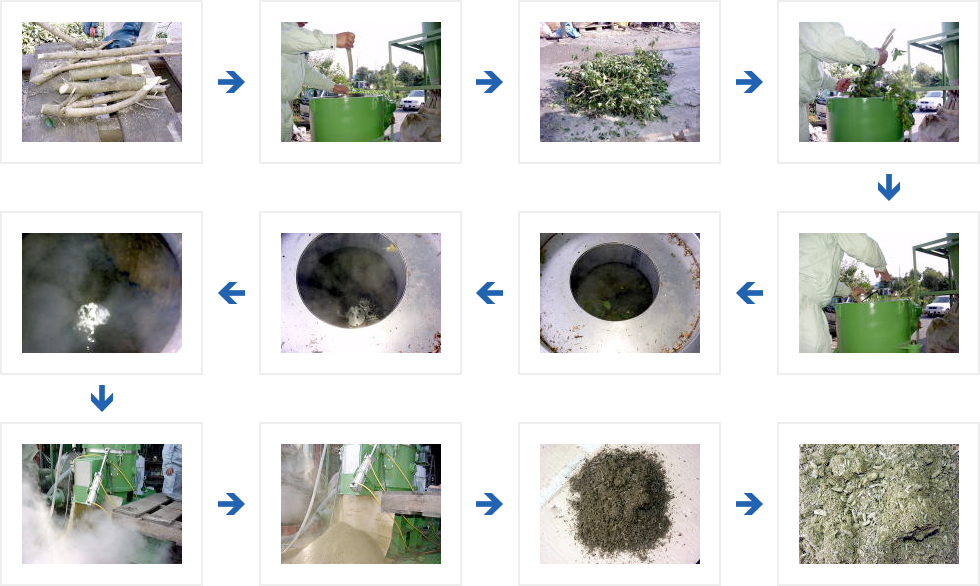 生木の粉砕作業例